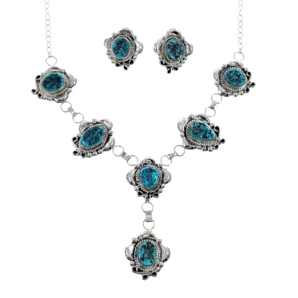 Turquoise Genuine Sterling Silver Navajo Link Necklace Set JX127048